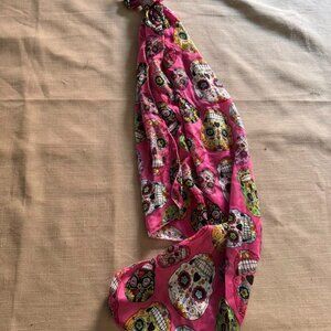 Halloween Pink Sugar Skulls Day of the Dead Scarf 11x60 in lightweight
